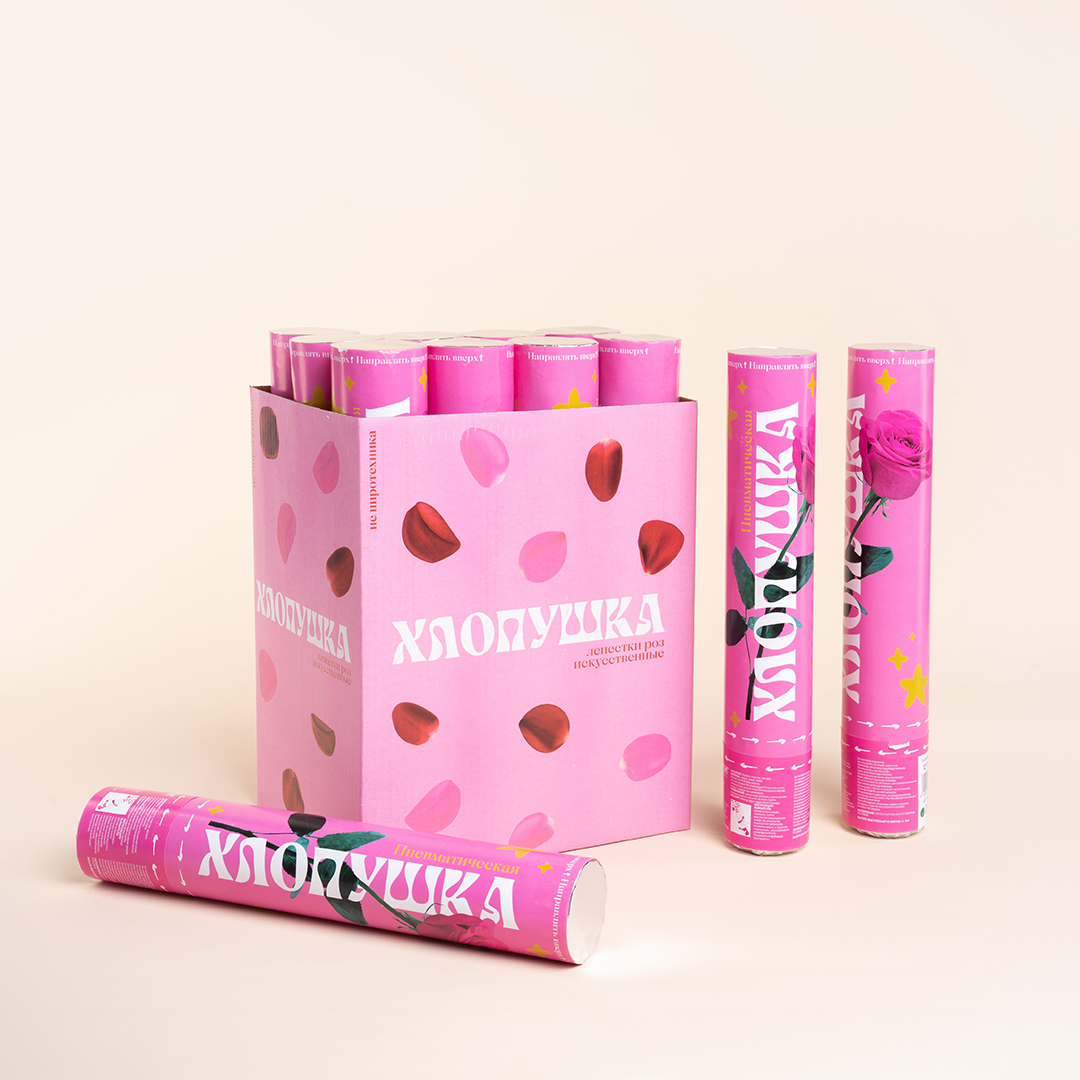 Пневмохлопушка (12/30 см), Лепестки роз, Розовый, 1 шт.