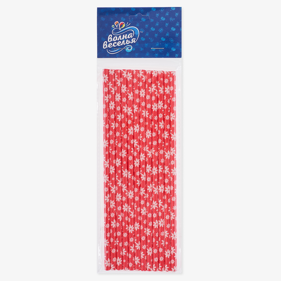 Трубочки для коктейлей, Снежинки, Красный/Белый, 12 шт. в упак. 