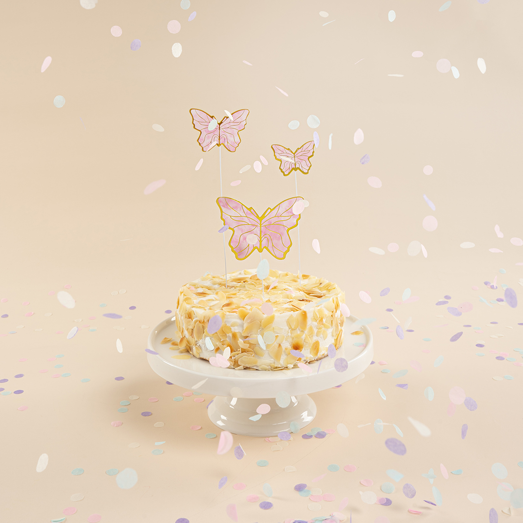 Топперы, Волшебные бабочки, Розовый/Золото, 19 см, 10 шт.