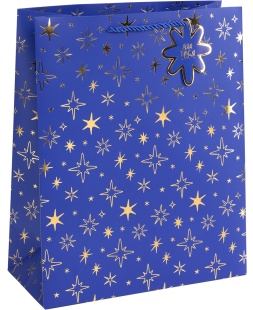 Пакет подарочный, 210гр, Сверкающие звезды, Металлик, 23*18*10 см, 1 шт.
