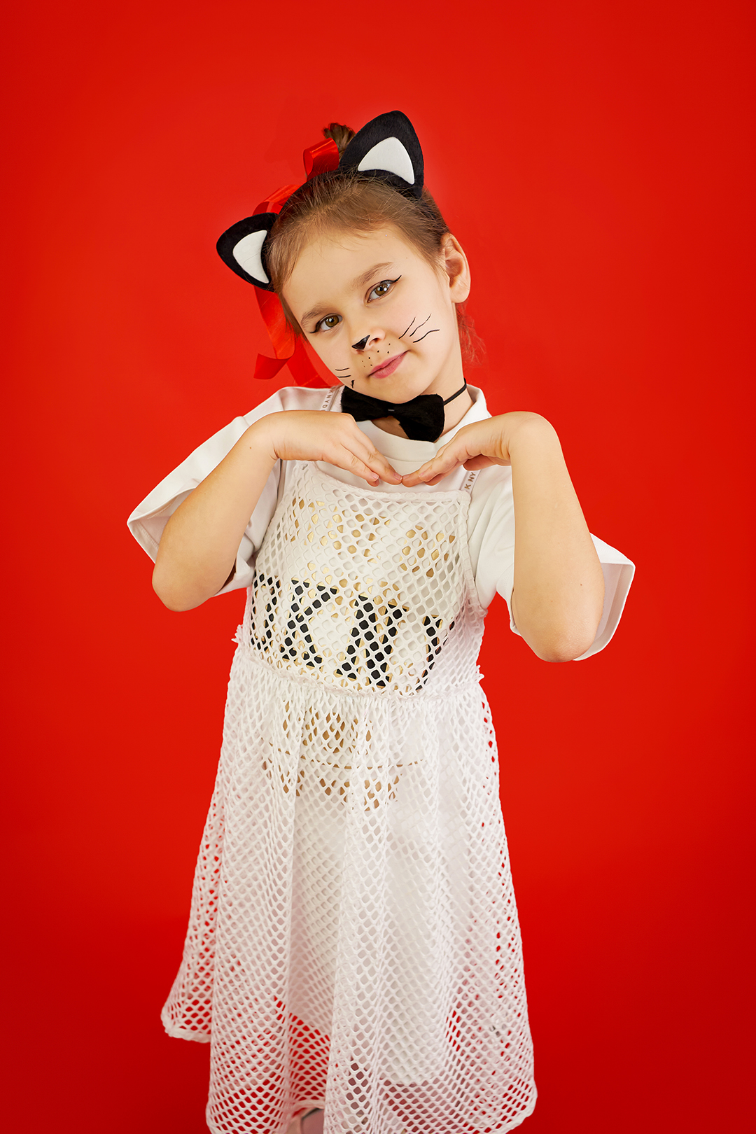 Набор (ушки, бантик, хвостик), Котик, Черный/Белый, 1 шт. 