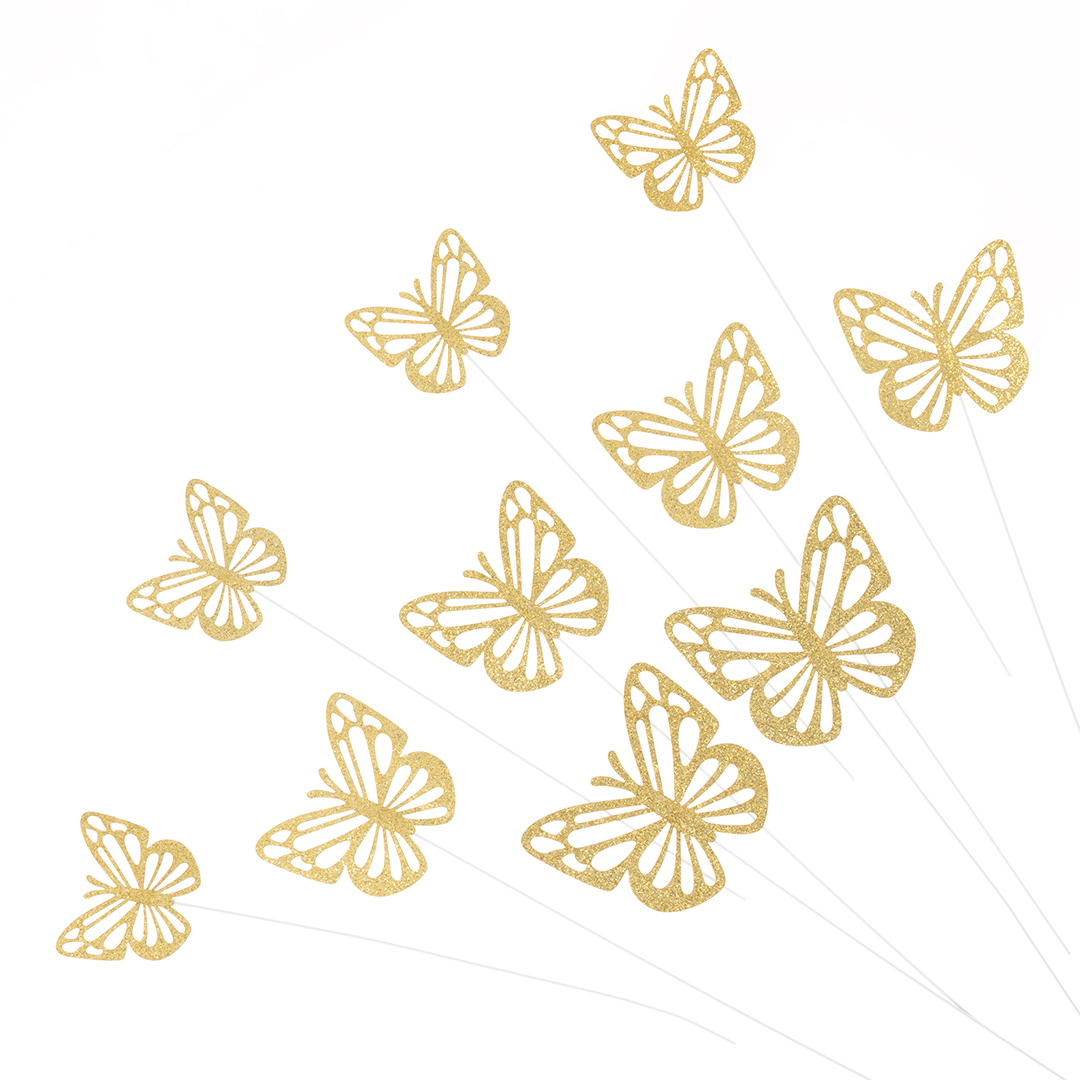 Топперы, Ажурные бабочки, Шампань, 18 см, 10 шт.