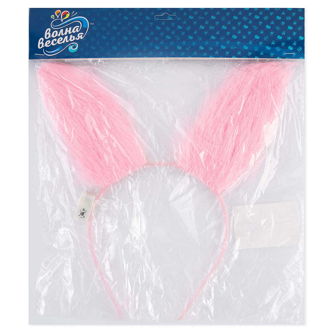 Светодиодный ободок, Зайка, Пушистые ушки, Розовый, 1 шт. 