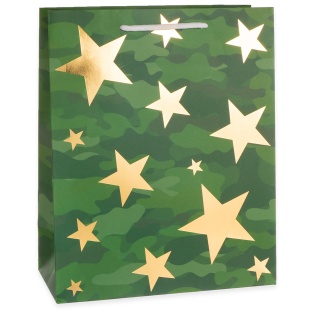 Пакет подарочный, 210гр, Золотые звезды, Камуфляж, Металлик, 16*12*7 см, 1 шт.
