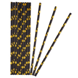 Трубочки для коктейлей, Конфетти, Черный/Золото, Металлик, 12 шт. в упак. 