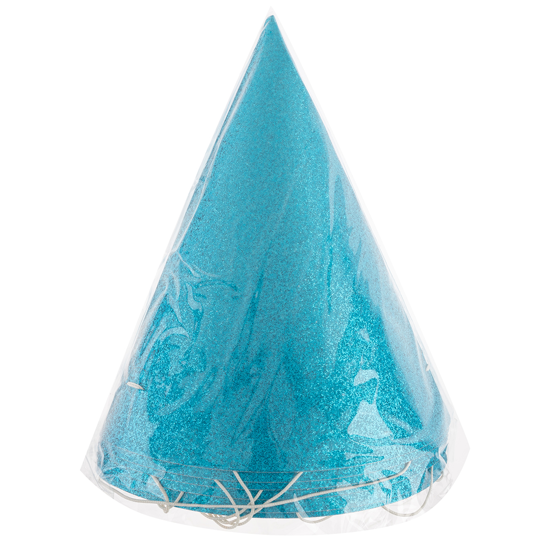 Колпаки, Голубой, с блестками, 16 см, 6 шт. в упак. 