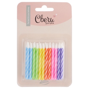 Свечи Радужный микс, Ассорти, 0,5*6 см, 24 шт.