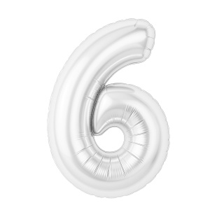 Шар (40''/102 см) Цифра, 6 Slim, Белый блеск, 1 шт. в уп.