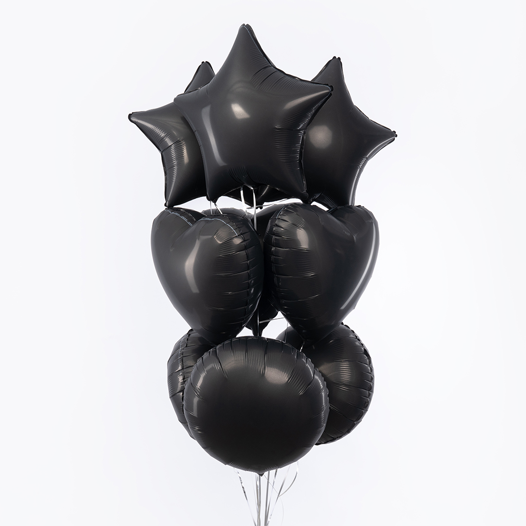 Шар (18''/46 см) Звезда, Черный, Сатин, 1 шт.