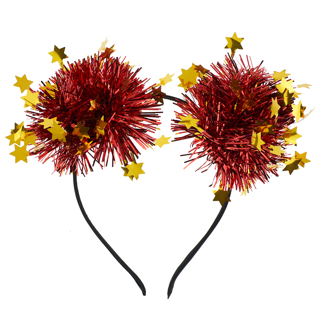 Ободок, Шарики из дождика, Красный/Золото, 1 шт. 