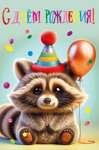 Открытка, С Днем Рождения! (енот в колпачке), 12,2*18,2 см, 10 шт.
