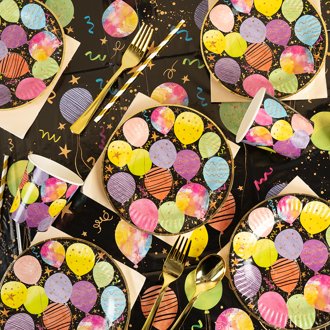 Скатерть одноразовая, Воздушные шары, Черный, 120*180 см, 1 шт.