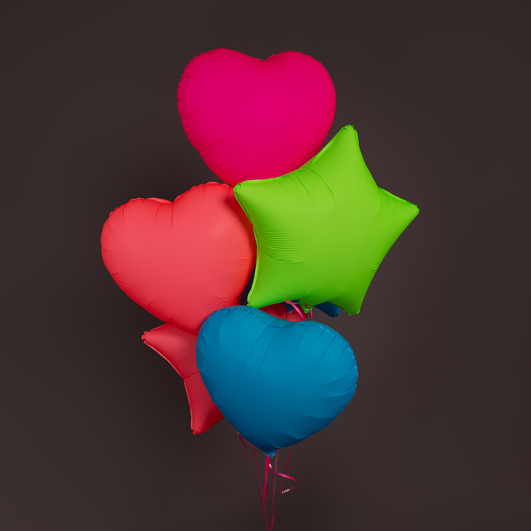 Шар (18''/46 см) Сердце, Синий, Неон, 1 шт.