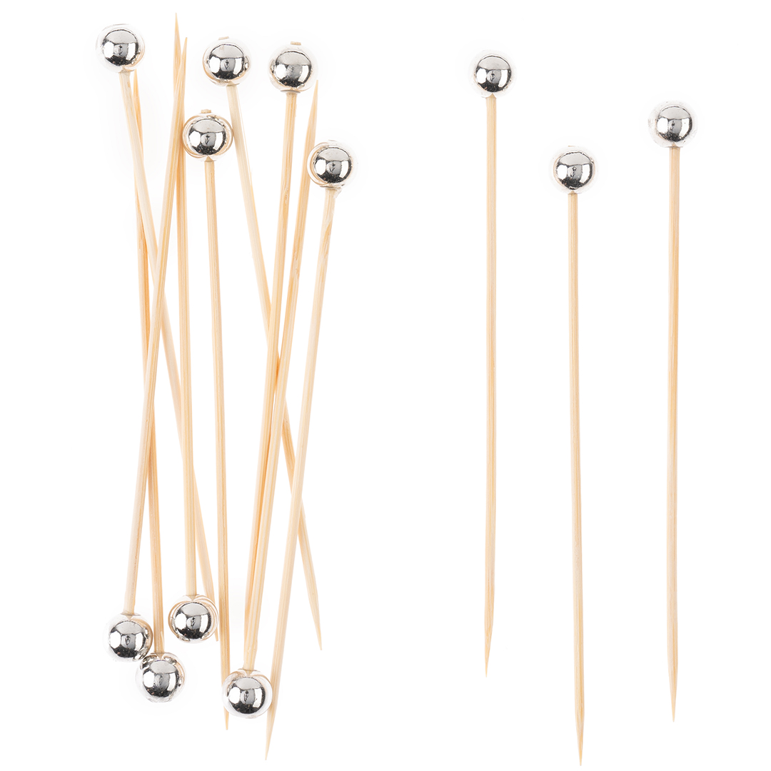 Пики Топперы, Шарики, Серебро, 14 см, 12 шт.