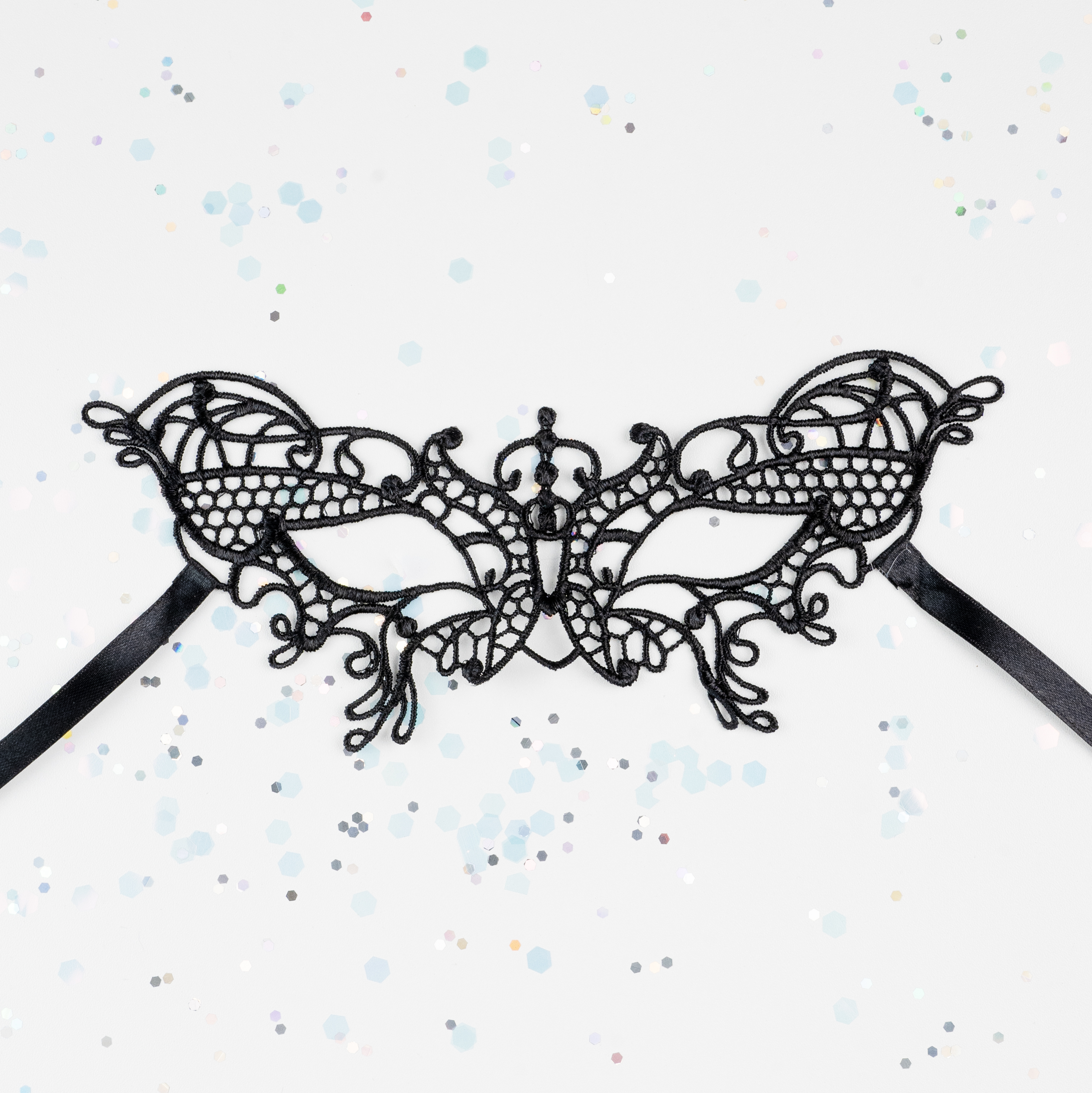 Маска кружевная, фигурная, Бабочка, Черный, 16*24 см, 1 шт. 