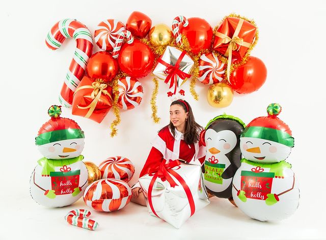 Шар (14''/36 см) Мини-фигура, Леденец трость, Красный, 1 шт.