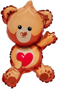 Шар с клапаном (16''/41 см) Мини-фигура, Мишка с сердечком, 5 шт. в уп. (цв.этик.)