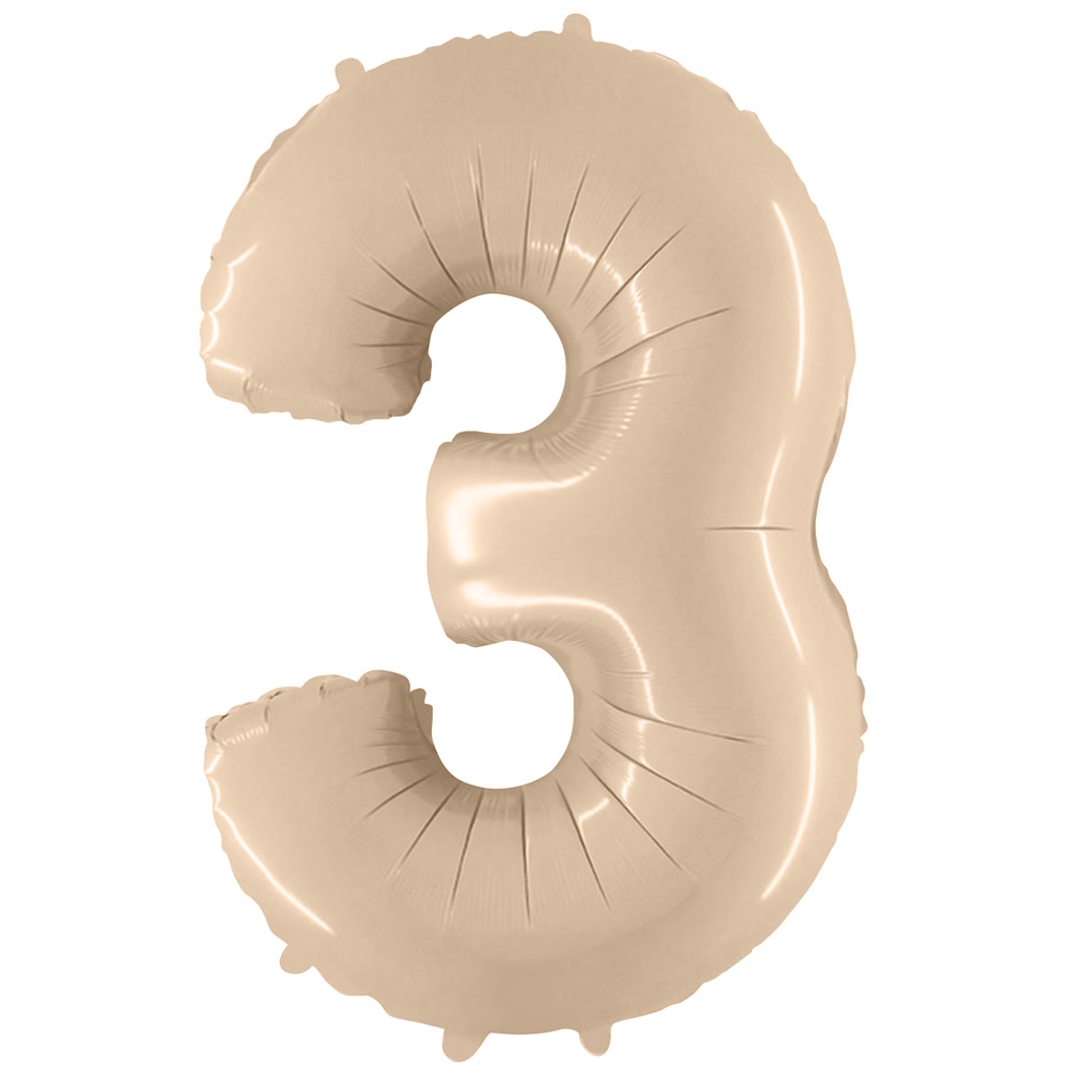 Шар (40''/102 см) Цифра, 3, Кремовый, 1 шт. в уп.