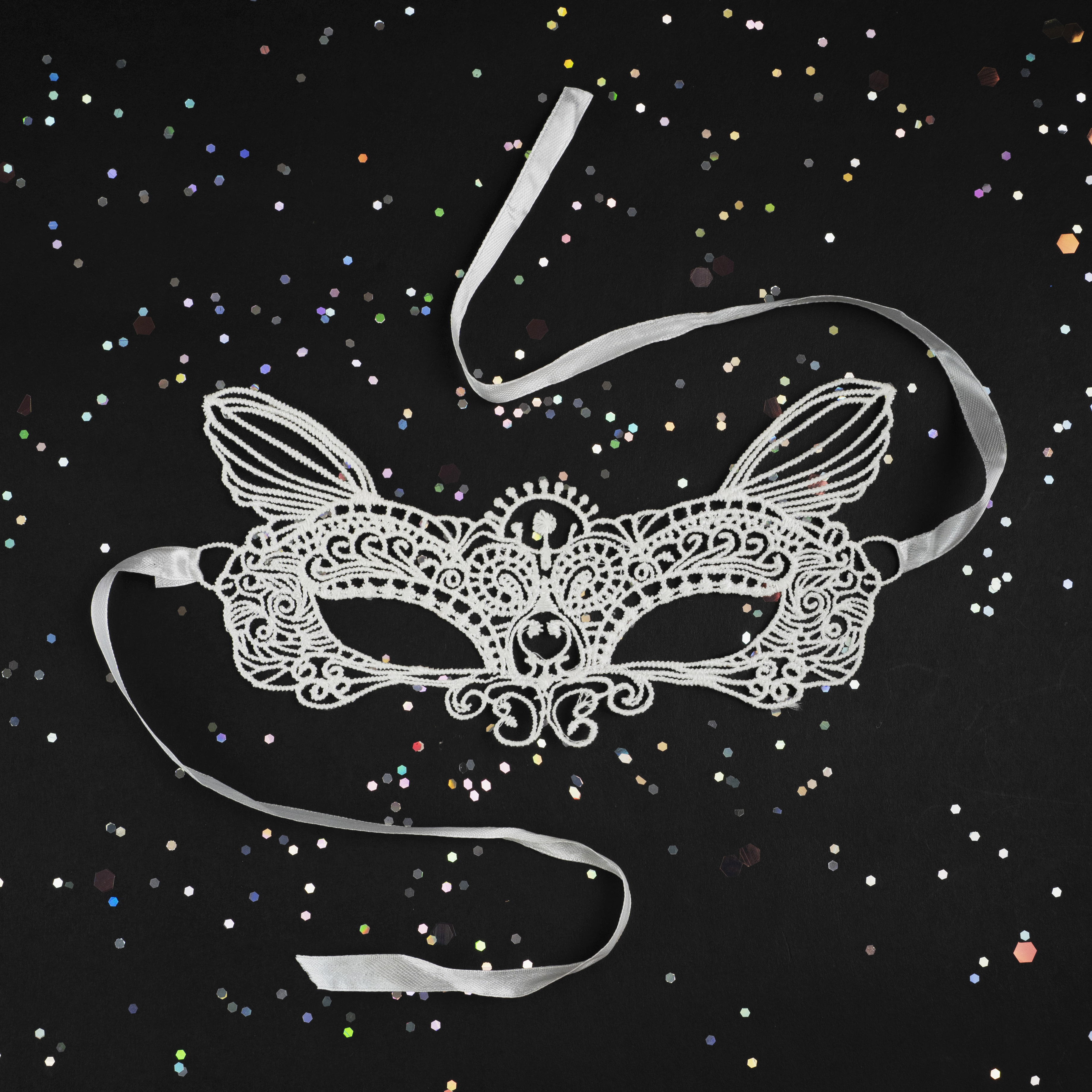 Маска кружевная, фигурная, Кошечка, Белый, 16*24 см, 1 шт. 