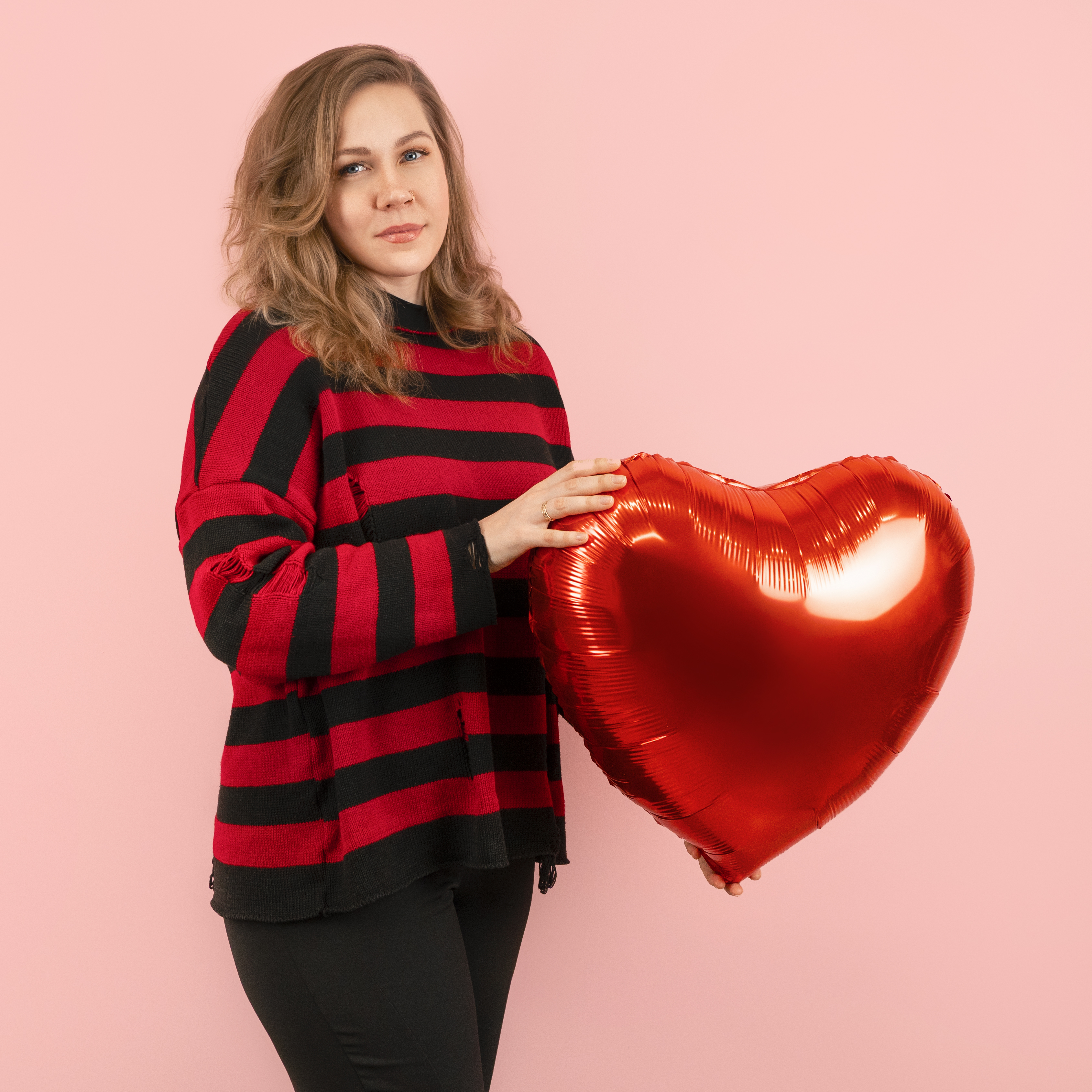 Шар (24''/61 см) Сердце, Красный, Металлик, 1 шт. в уп.