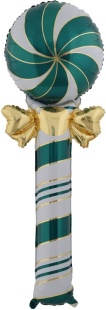 Шар (59''/150 см) Фигура, Леденец трость с бантом, Зеленый/Золото, 1 шт. в уп.