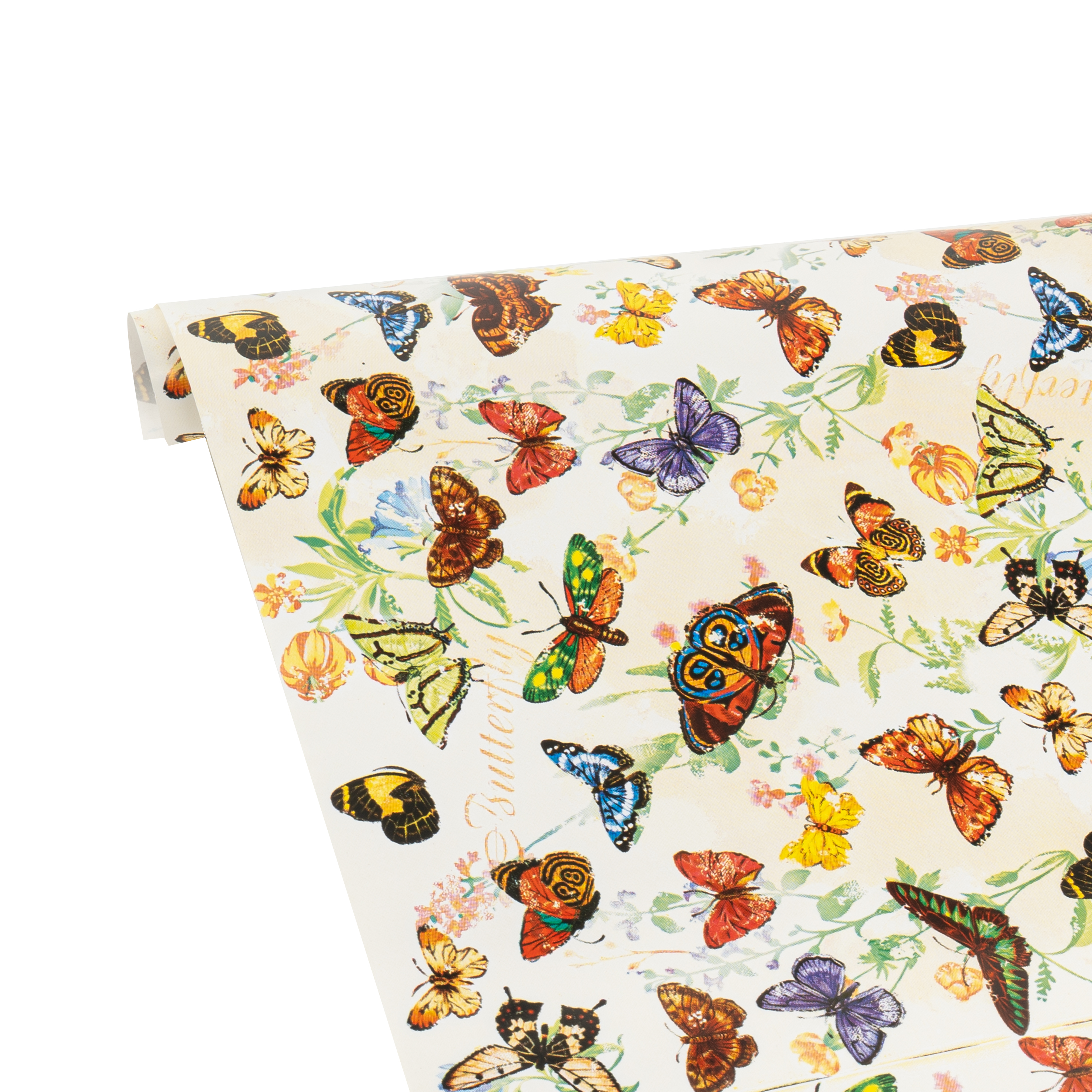 Упаковочная бумага (0,7*1 м) Разноцветные бабочки, Белый, 1 шт.