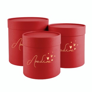 Набор коробок Цилиндр, Люблю (золотой шрифт), Красный, Металлик, 18*18 см, 3 шт. в упак. 