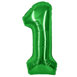 Шар (40''/102 см) Цифра, 1, Зеленый, Металлик, 1 шт. в уп.