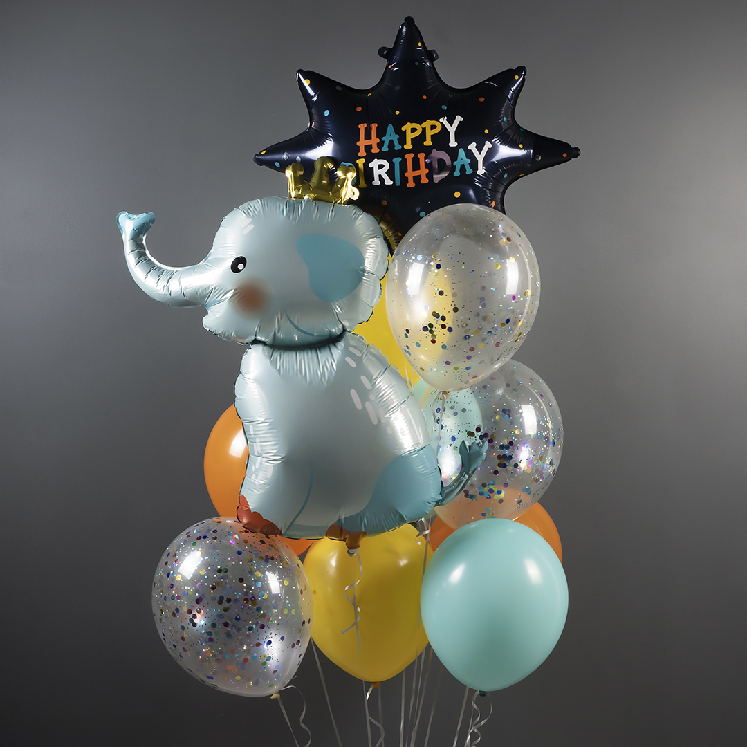 Шар (39''/99 см) Фигура, Слоненок в короне, 1 шт.