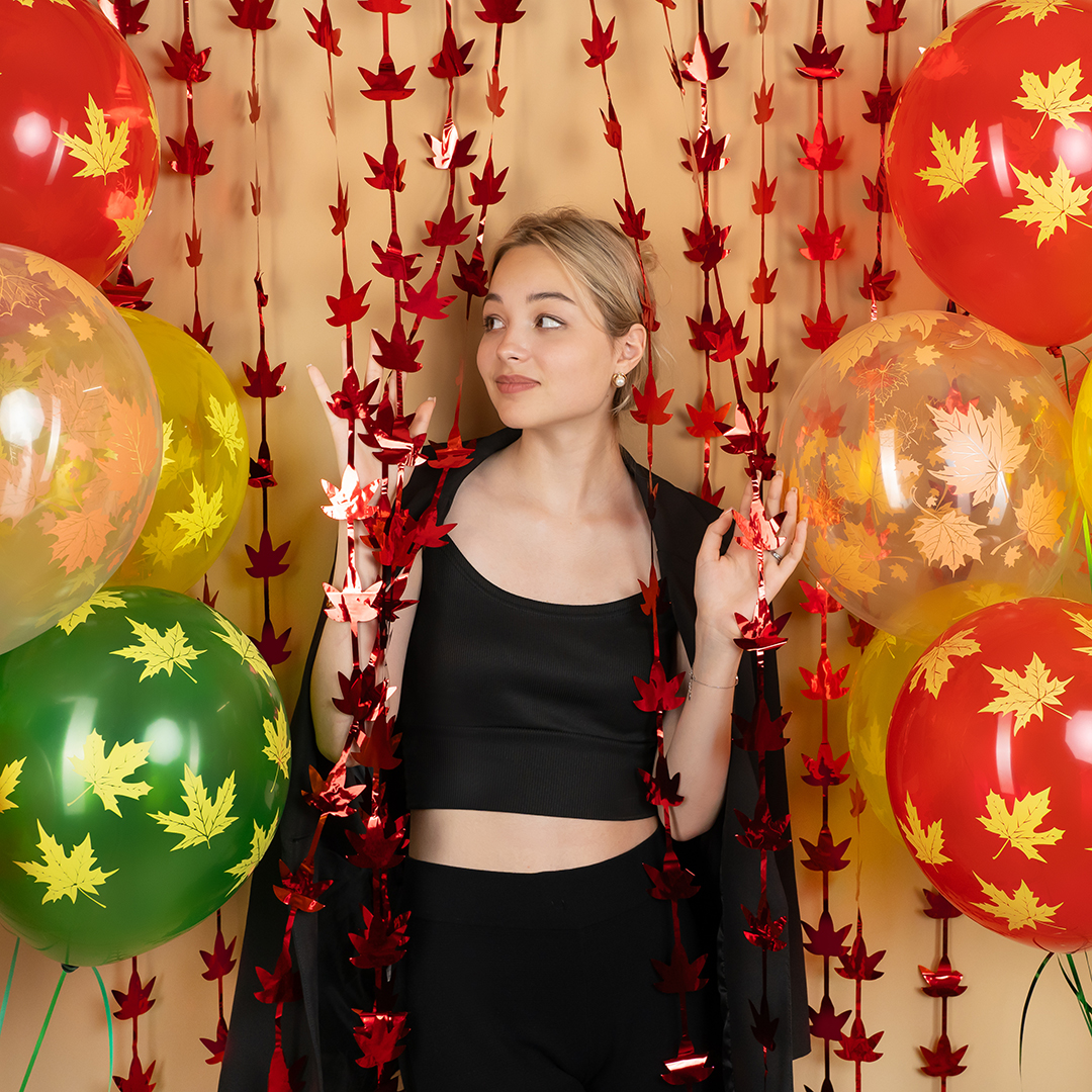 Занавес Листья, Красный, Металлик, 100*200 см, 1 шт.