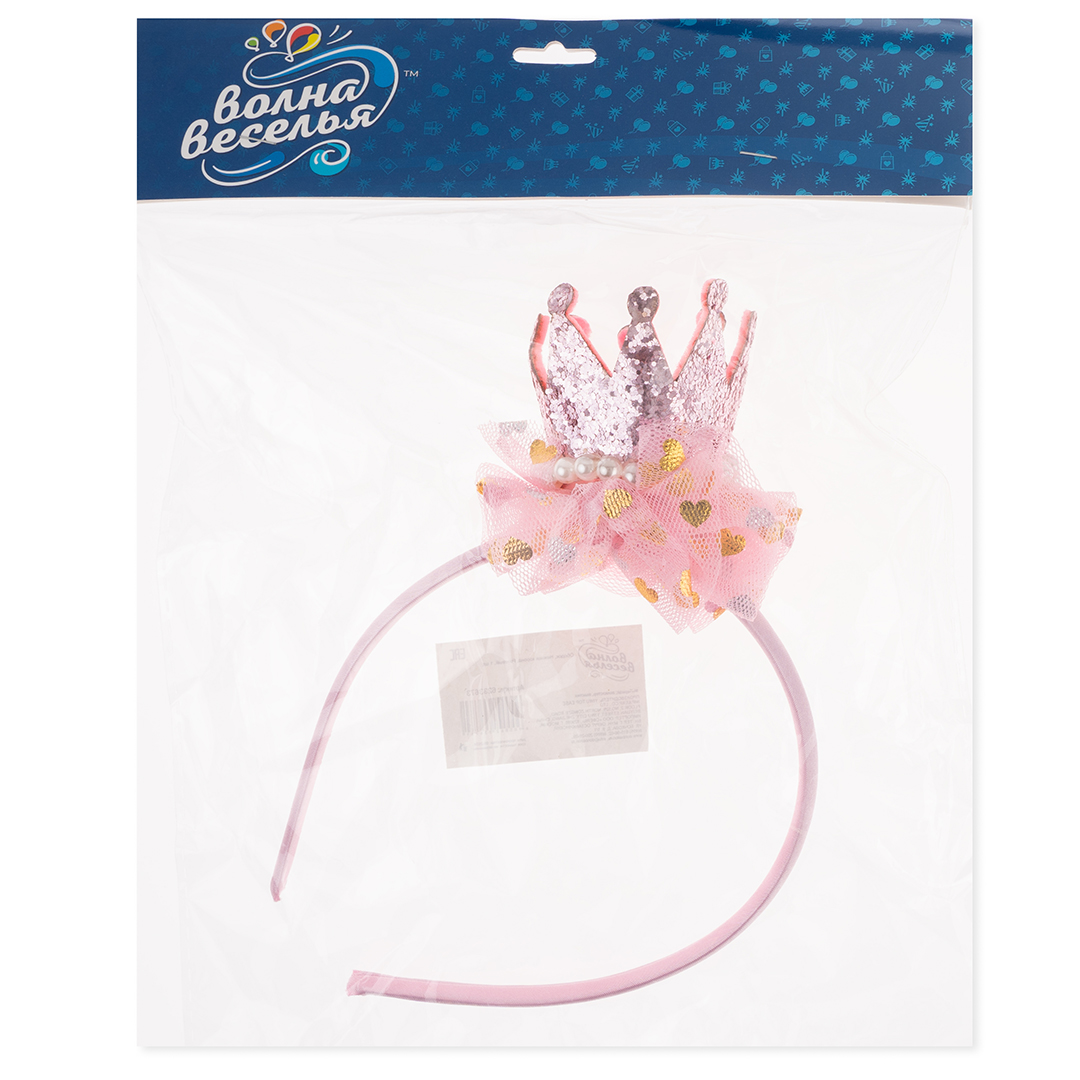 Ободок, Нежная корона, Розовый, с блестками, 1 шт. 