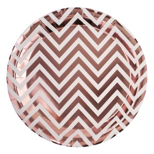 Тарелки (7''/18 см) Зигзаги, Белый/Розовое золото, Металлик, 6 шт.