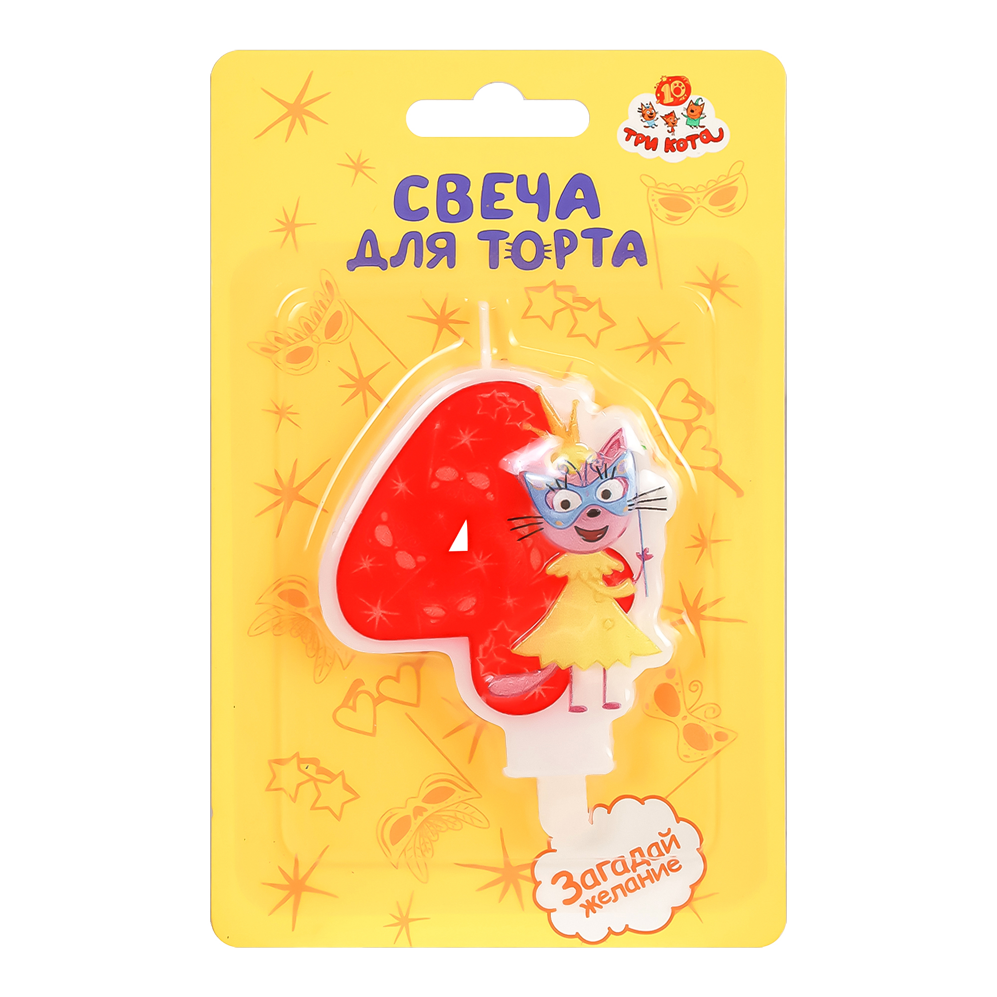 Свеча Цифра, 4 Три Кота, Лапочка, 6*6 + 1,5 см, 1 шт. с держат.
