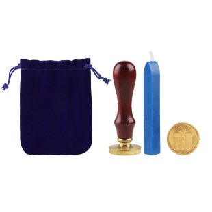 Набор штамп и сургуч в мешочке Подарок, 3 см. Коричневый/Синий, 1 шт.