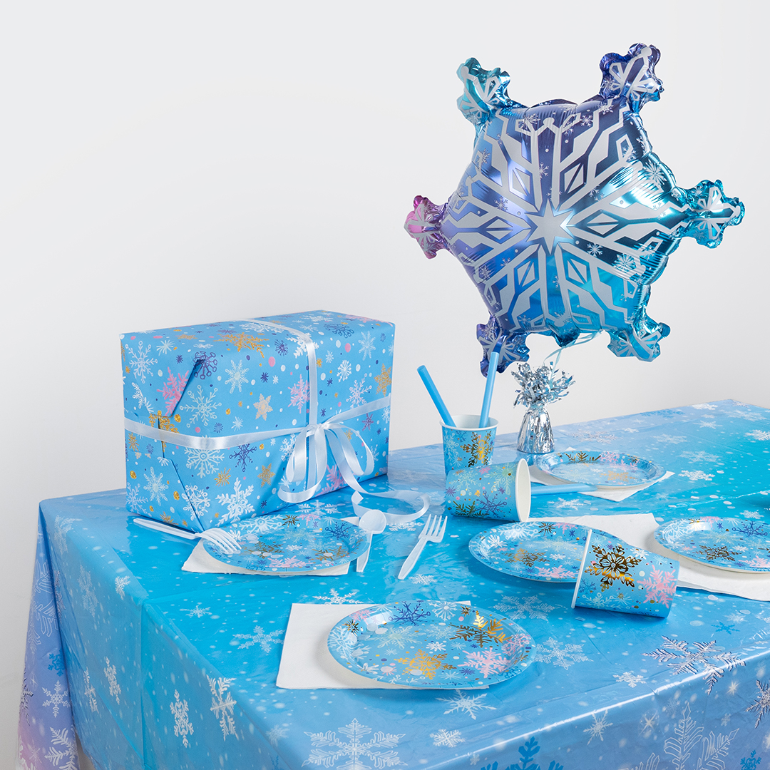 Тарелки (7''/18 см) Волшебные снежинки, Голубой, Металлик, 6 шт.