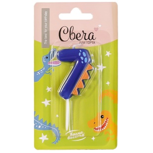 Свеча Цифра, 7 Динозаврик, 3,5*4,5 + 2,5 см, 1 шт. с держат.