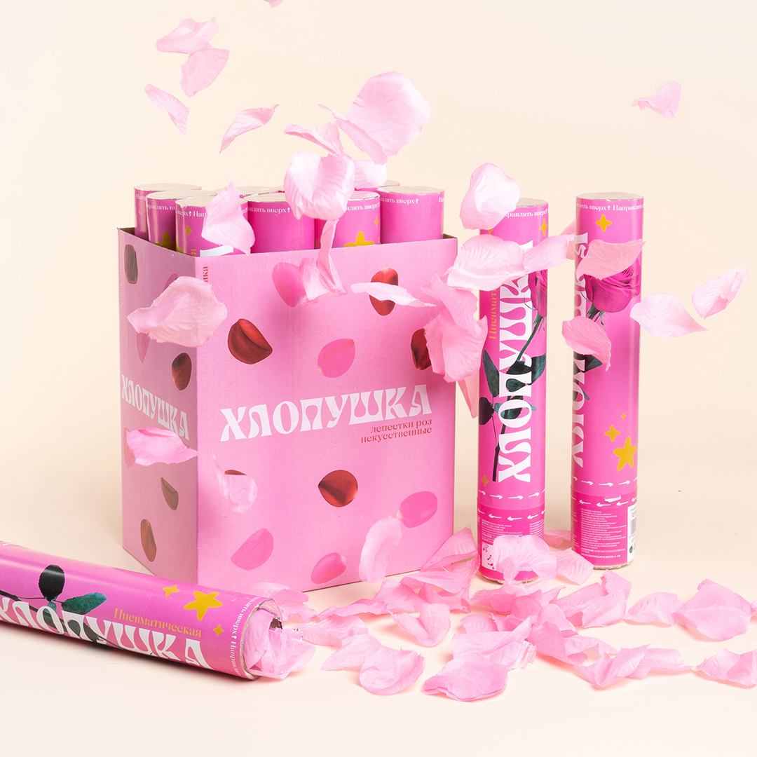 Пневмохлопушка (12/30 см), Лепестки роз, Розовый, 1 шт.