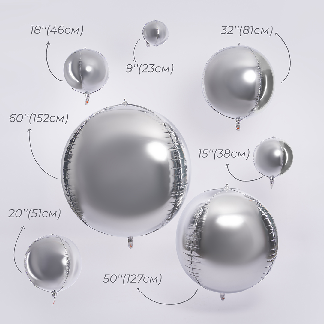 Шар 3D (32''/81 см) Сфера, Серебро, 1 шт. в уп.