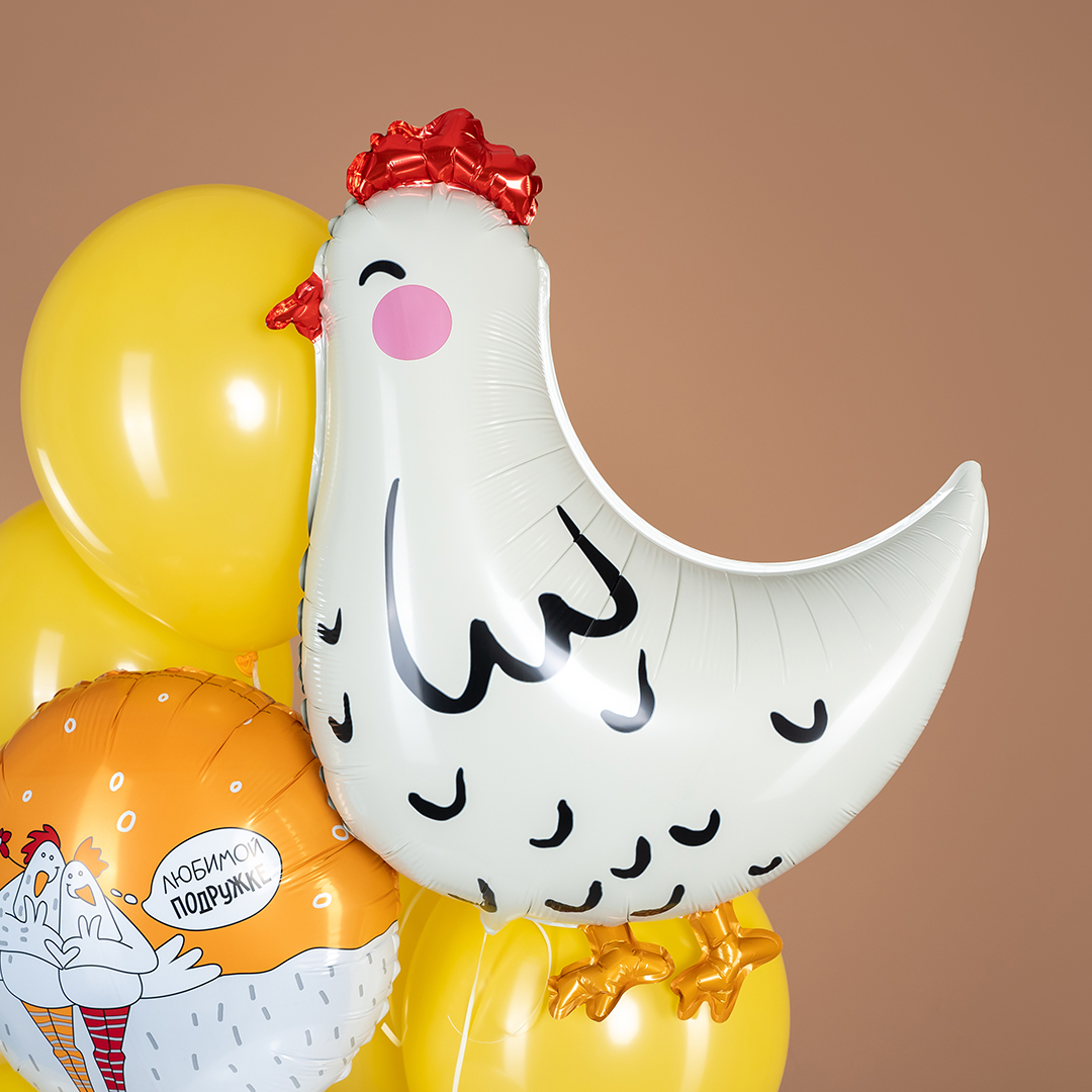 Шар (30''/76 см) Фигура, Курица, Белый, 1 шт.