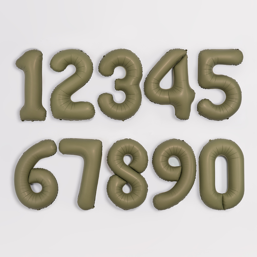 Шар (40''/102 см) Цифра, 6 Slim, Оливковый, Матовый, 1 шт.