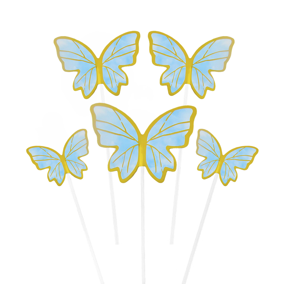 Топперы, Волшебные бабочки, Голубой/Золото, 19 см, 10 шт.