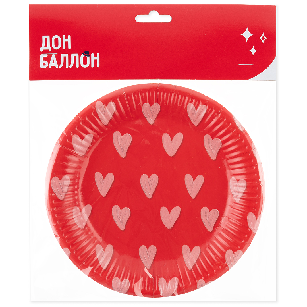 Тарелки (7''/18 см) Сердечки, 6 шт.