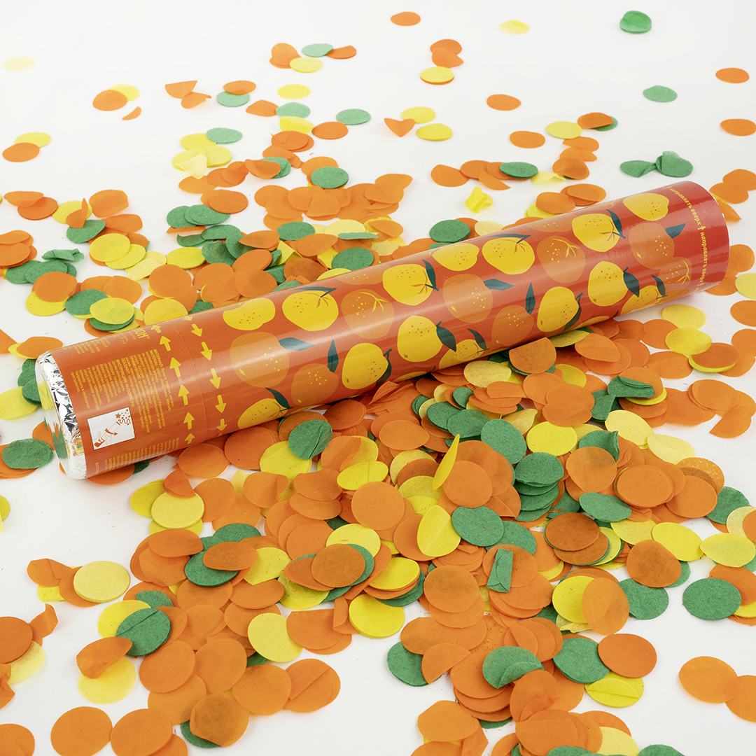 Пневмохлопушка (12/30 см), Мандаринки, Круги тишью, 1 шт.