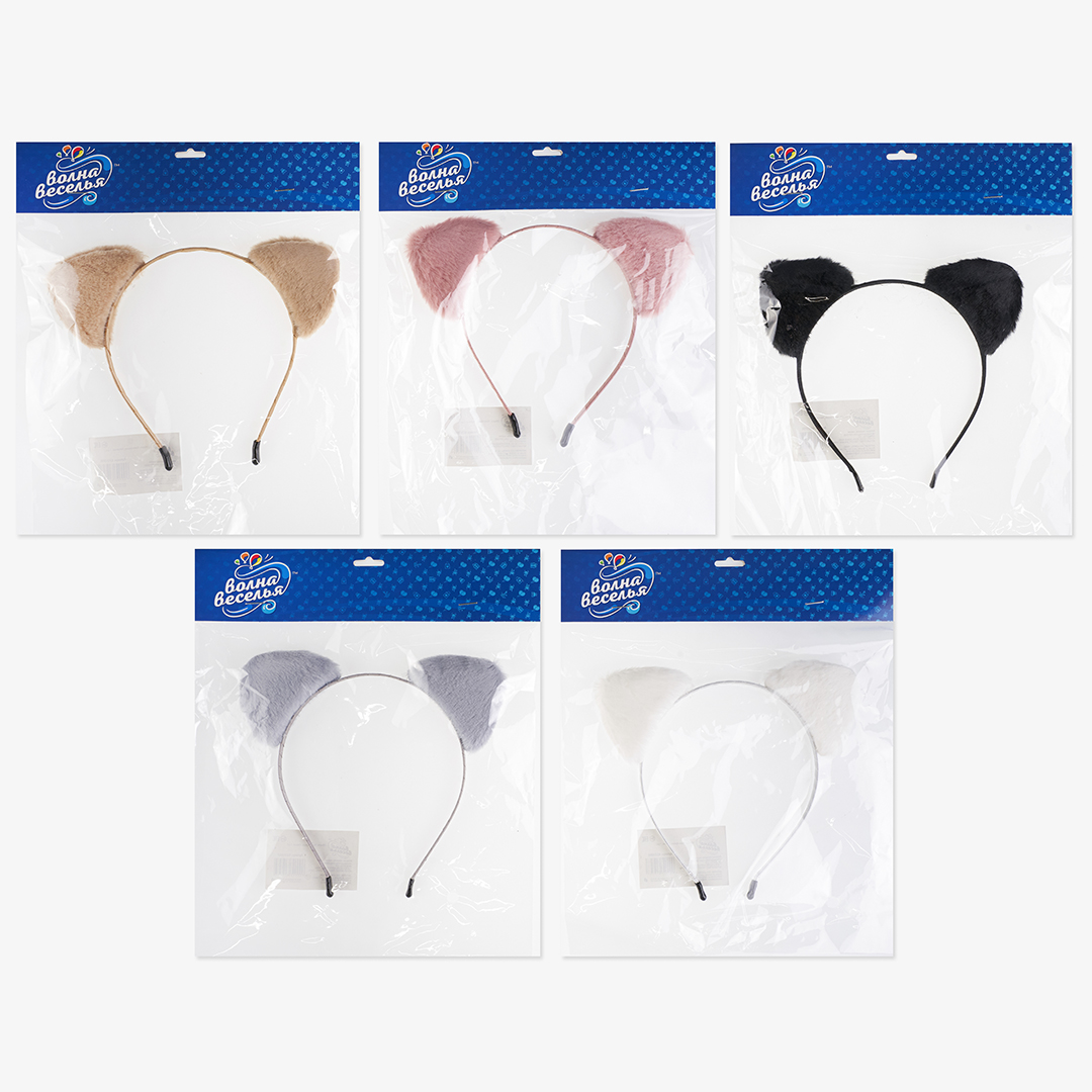 Ободок, Пушистые ушки - фурри, Розовый, 1 шт. 