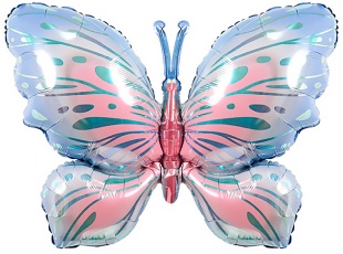 Шар (34''/86 см) Фигура, Воздушная бабочка, Голубой/Розовый, 1 шт. в уп.