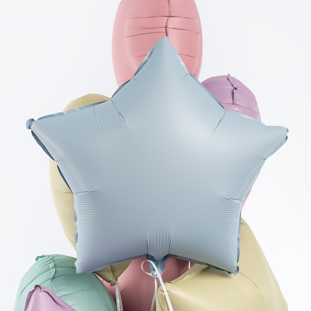 Шар (18''/46 см) Звезда, Голубой, Сатин, 1 шт.