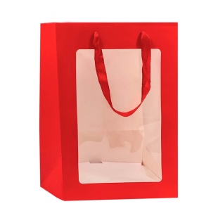 Пакет для цветов, 250гр, Прозрачное окно, Красный, 30*20*16 см, 1 шт.