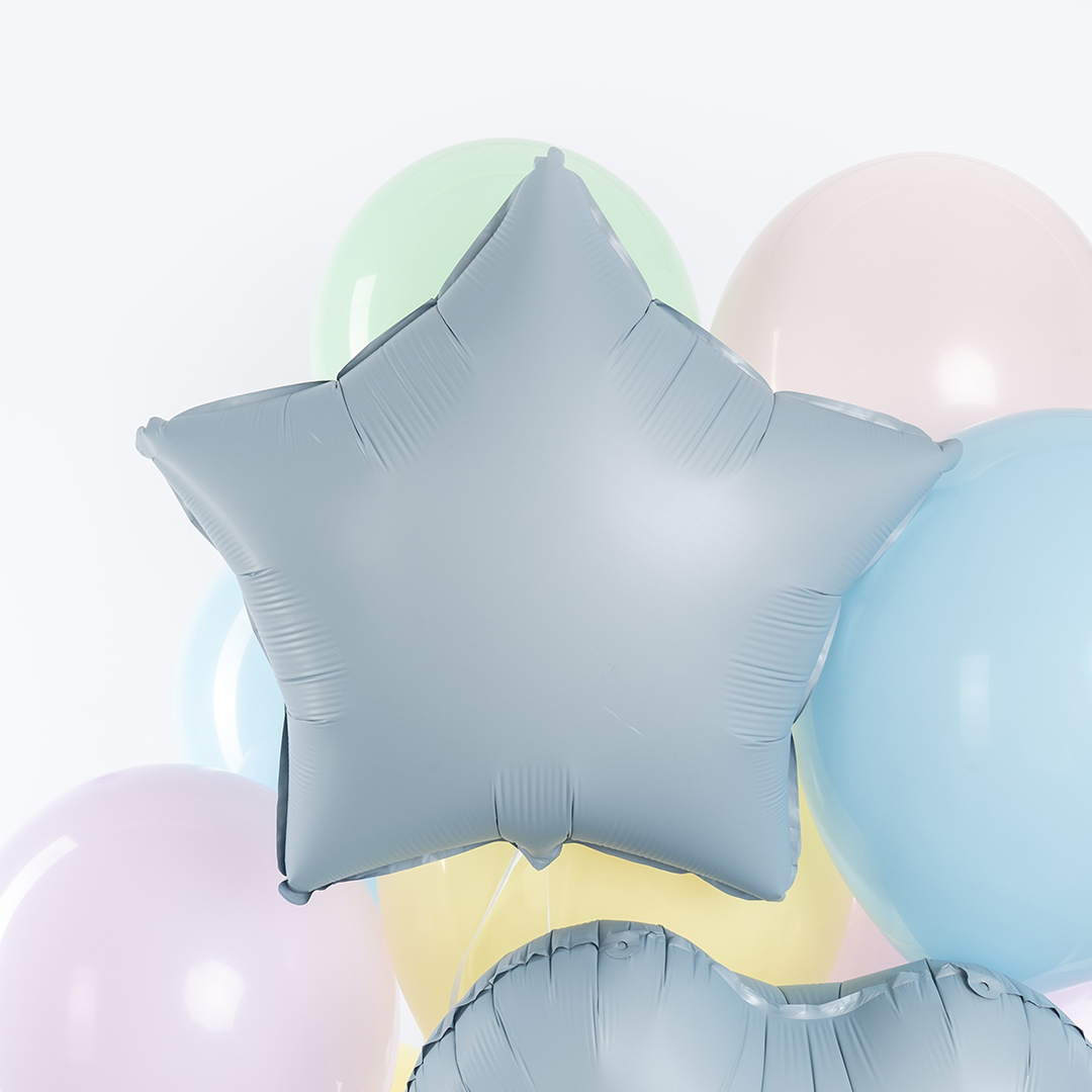 Шар (18''/46 см) Звезда, Голубой, Сатин, 1 шт.