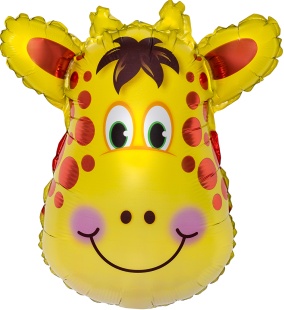 Шар с клапаном (17''/43 см) Мини-фигура, Голова, Милый Жираф, 5 шт. в уп.