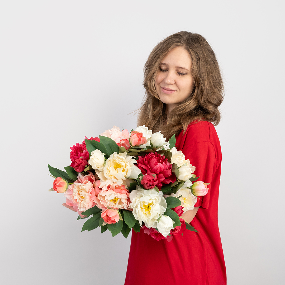 Пион, искусственный, Ярко-розовый, 60 см, 1 шт. в упак. 